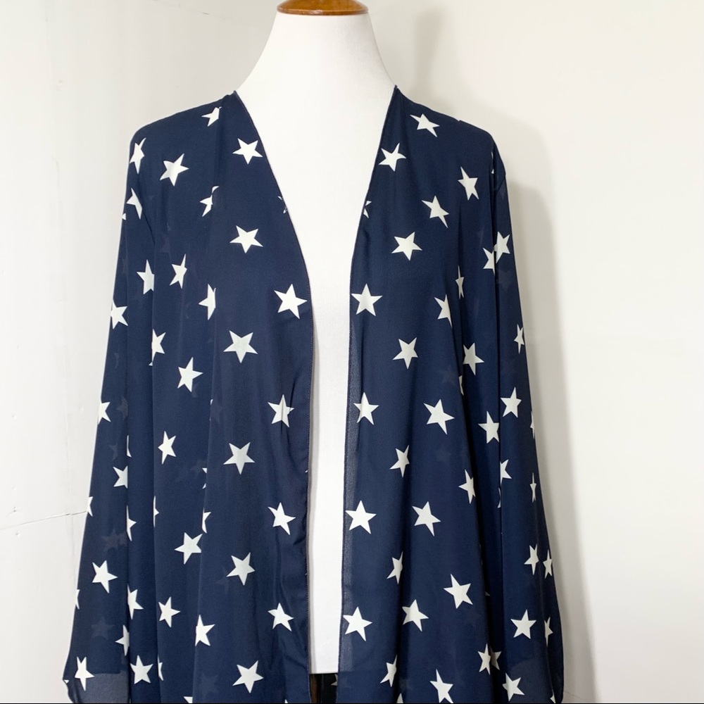 SOLD-NWT L&B {Boutique} Flag Star Kimono Duster Cardigan - Picture 3 of 10